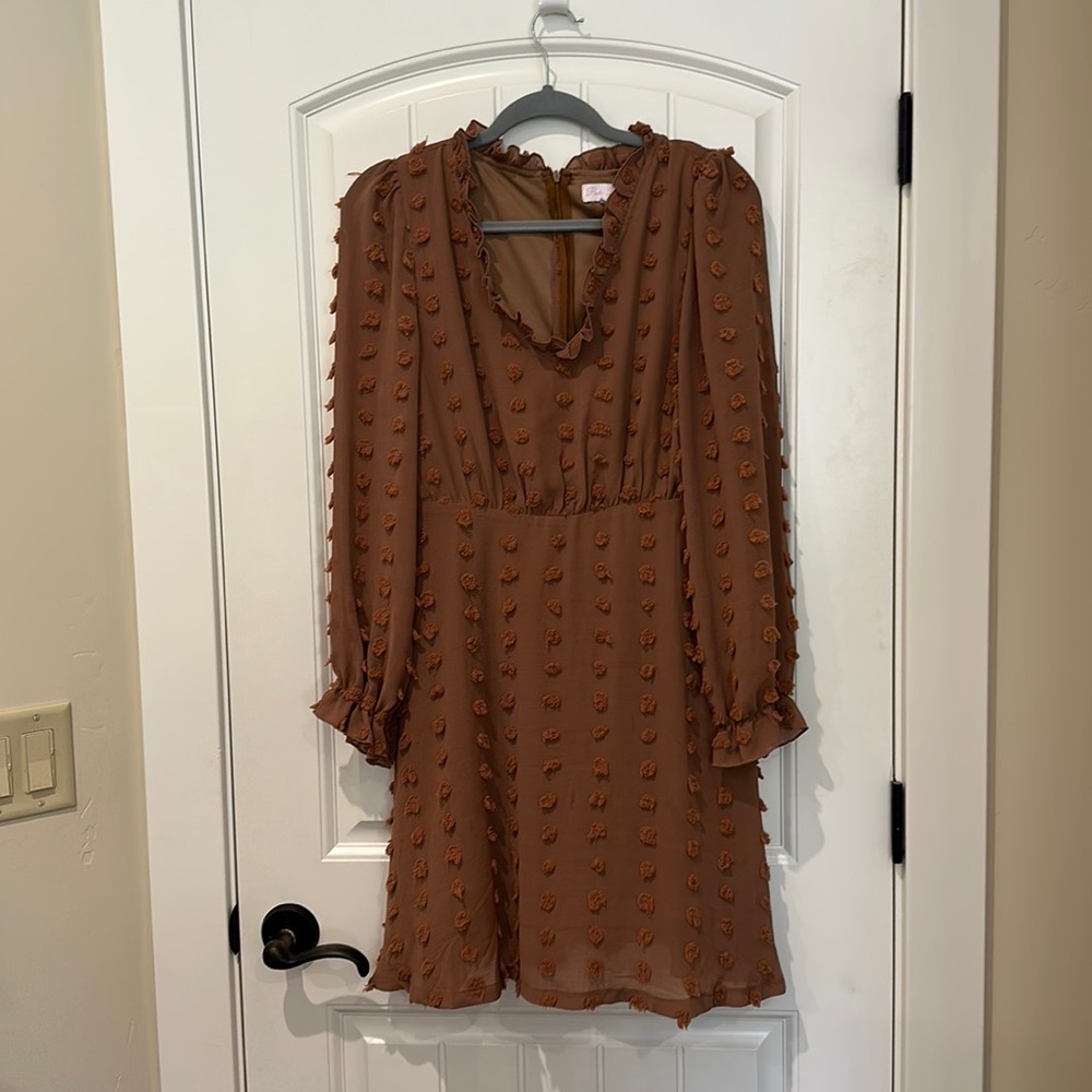 Brown textured long sleeve Pink Lily Dress